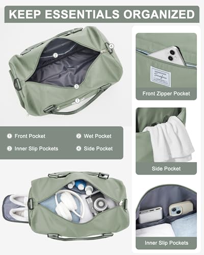 Gym Bag Womens Mens with Shoes Compartment and Wet Pocket Travel Duffel Bag for Women for Plane Sport Gym Tote Bags Swimming Yoga Waterproof Weekend Overnight Carry on Bag Hospital Holdalls - color: A2-Grey Green