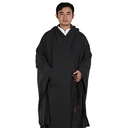 ZanYing Meditation Buddhist Hooded Cotton Cloak Winter Oversize Coat - color: Dark Grey, size: Large