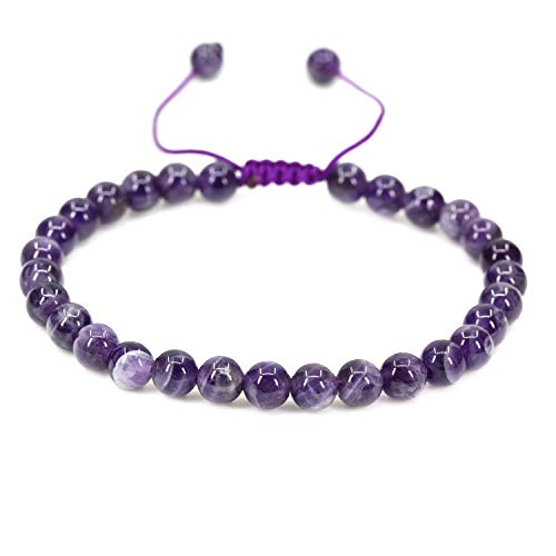 Angelstones Handmade Gemstone 6mm Round Beads Adjustable Braided Macrame Tassels Chakra Reiki Bracelets 7-9 inch Unisex - color: African Amethyst