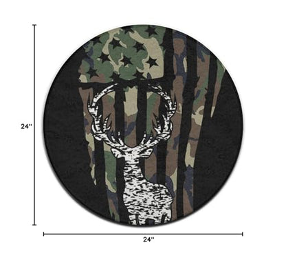 Modern Round Area Rug, Non-Slip Machine Washable Kitchen Office Circle Rug, Room Sofa Yoga Soft Round Carpet Compatible with Deer Camo Camouflage American Flag Hunting Black 24inch(60cm) - color: Color597, size: 24inch(60cm)