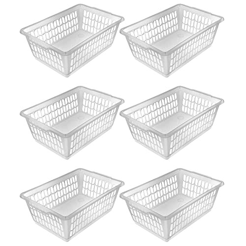 YBM HOME Plastic Perforated Storage Basket Bin Office Drawer, Shelf Desktop Countertop Tray Organizer (6, Clear) - color: Clear, size: Pack of 6