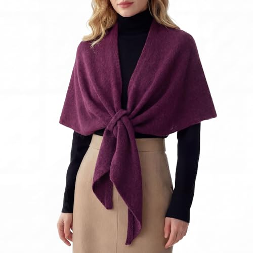 RIIQIICHY Shawl Wrap Women Pashmina Triangle Cape Knit Sweater Scarf for Fall Winter Fashion Accessory - color: Purple