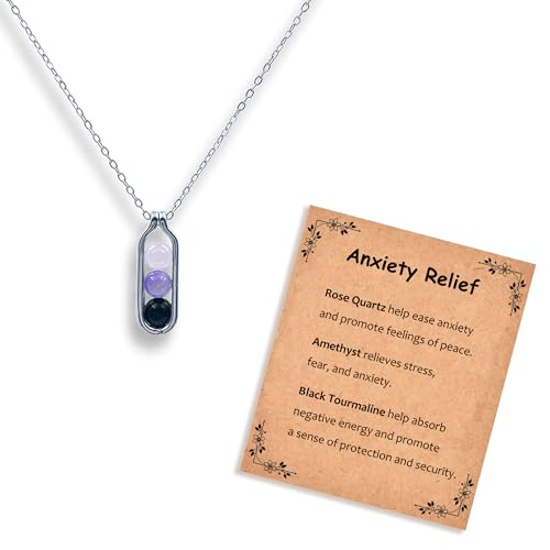 Natural Crystal Necklace Gift for New Beginnings, Crystals and Healing Stones Necklace for Anxiety Relief, Encourage Gift For Women, Mum, Natural Genuine Gemstone, Cheer Up - color: Silver, style: Anxiety Relief