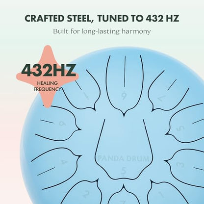 Panda Drum Plus (Blue) | Steel Tongue Handpan with Music Book, Mallets, Carrying Bag & Finger Picks | 11 inch, 432 Hz | Rain Drum for Inside & Outside | Calming Musical Instrument for Adults & Kids - color: 4-Blue
