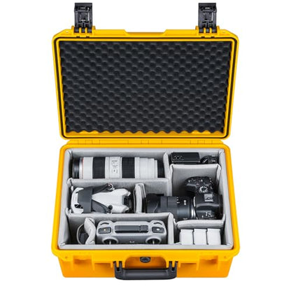 Lykus PVC1 Waterproof Hard Camera Case with Padded Dividers for Cameras, Lenses, Dual DJI Mavic/Air/Mini/Flip drones - color: Yellow PVC1