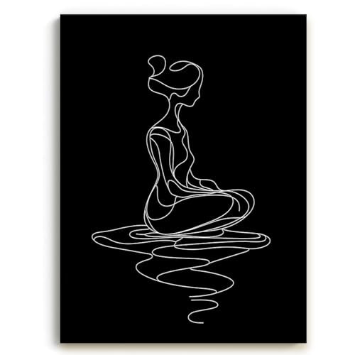 CCCHCY Minimalist Black and White Line Canvas Wall Art, Abstract Modern Zen Art Print, Meditating Woman Wall Decor, Serene Yoga Pose Artwork, Spiritual Home Décor for Living Bedroom, 12" x 16" - color: Line Girl, size: 16"L x 12"W