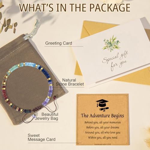 Thank You Gifts for Women: Teacher Appreciation Office Gifts for Coworkers Employee Boss Lady Manager Colleague Natural Stone Bracelet - color: Rainbow II-Begin