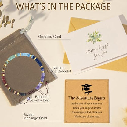 Thank You Gifts for Women: Teacher Appreciation Office Gifts for Coworkers Employee Boss Lady Manager Colleague Natural Stone Bracelet - color: Rainbow II-Begin