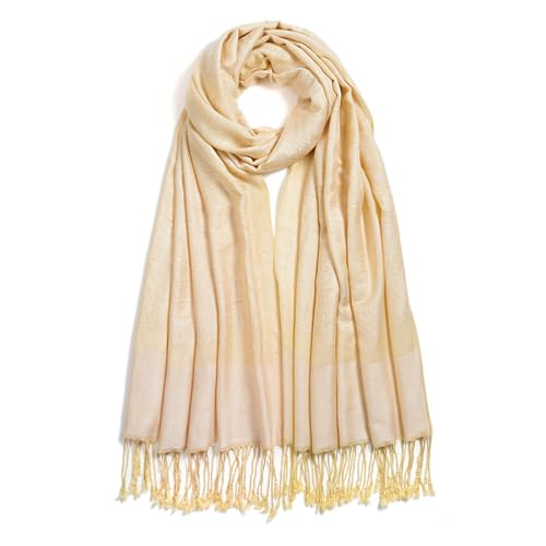 QIUTIMIY Paisley Pashmina Shawl Wrap Women Reversible Vintage Jacquard Pashmina Rave Scarf with Fringe for Evening, Wedding - color: Flower3-beige