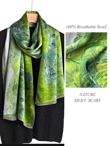 Large Shawl Scarf For Women Lightweight Wraps Silky Headscarf Long Sunscreen Scarfs - color: T15 Green Prairie Stroll / 70"x 35"
