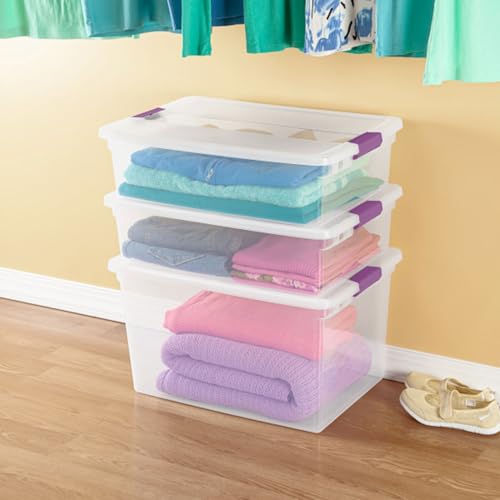 Sterilite 6 Pack 66 Quart ClearView Latch Box, Stackable Organizer Bins with Latching Lids - Clear Plastic Organization Containers for Closet, Bedroom, Shelving Units and Everyday Home Storage - size: 6 Pack, style: 66 Quart