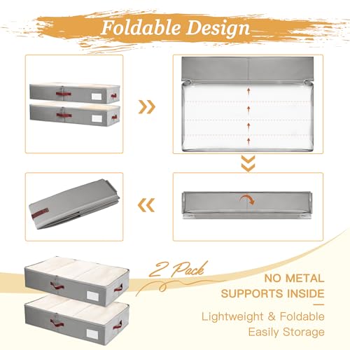 Criusia Under Bed Storage Bins with Clear PVC Lids – 2 Pack Large Underbed Organizers with Heavy-Duty Handles, Reinforced with 800G PP Panels & 80G Non-Woven Fabric – Waterproof & Foldable, Gery - color: 2 Pack Gery