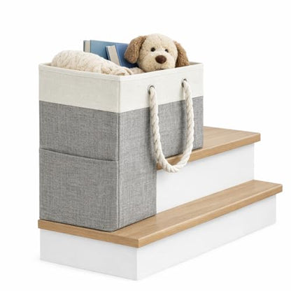 Stair basket,Foldable staircase baskets,Stair basket for wooden and carpeted stairs,Step stairs storage baskets with handle.1pcs - color: grayish white