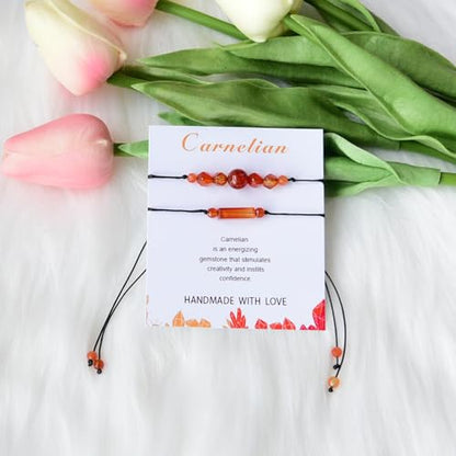 2Pcs Triple Protection Empath Energy Protection Bracelets Black Obsidian and Tiger Eye Evil Eye Carnelian Amethyst Natural Stone Jewelry for Women Men Gifts for Him Her - style: Carnelian