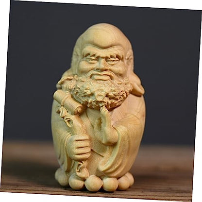 Bodhidharma Hand-Carved Wooden Statue Ornament Yellow Birch Material Zen Decor for Home Office Unique Desktop Figure for Meditation Spaces