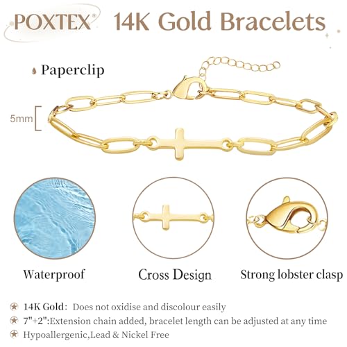 3mm Diamond Classic Tennis Bracelet for Women Dainty, Gold Jesus Cross Bracelets Trendy, 14K Gold Plated Heart/Evil Eye/Pearl/Starfish & Seashell Charm Bracelets for Women Bulk - style: CrossPaperclip-Gold