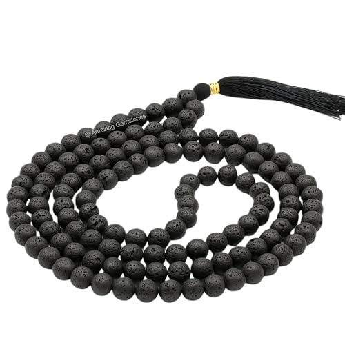 Amazing Gemstone Lava Stone Mala Beads - 108 Prayer Beads for Meditation and Mindfulness Practice, Handcrafted Mala Beads with Natural Gemstones for Spiritual Healing and Relaxation (Plain) - color: Lava Stone, style: Plain