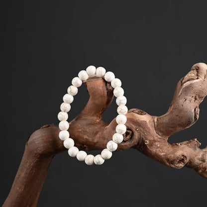 Natural Energy Healing Stone Charm Bracelet 8mm Natural Energy Healing Lava Rock Bracelet - Unisex - color: ZLY-White turquoise