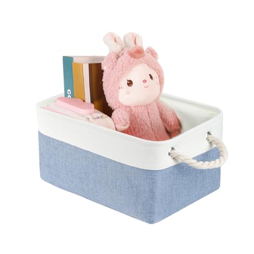 Storage Bins with Sturdy Cotton Handles(1 Pack), Fabric Storage Baskets for Organizing use for Office & Home, Book, Clothes, Toys, Closet Boxes (Small, Blue-White, 12.2x8.3x6.3 inches) - color: Blue-White, size: Small
