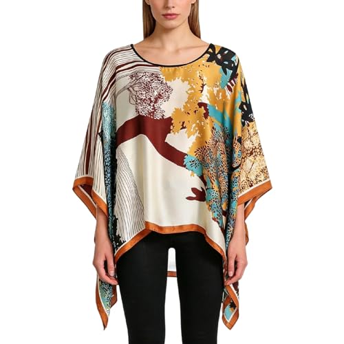 Women's Satin Cover Up Short Poncho Tops Sheer Chiffon Boho Pashmina Shawl Beach Soft Shawl - color: Style34