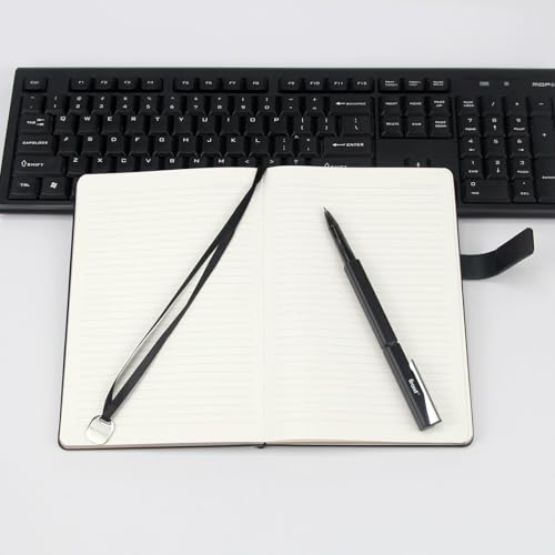 A5 Hard Cover Notebook with Pen Holder, Gold Edges & 180° Lay Flat - Large 5.7x8.4 Lined, Bookmark, Gift Box - Durable Journal for Office, Study, Travel - Writers, Students(Black) - color: Black, style: Hard surface-Lined