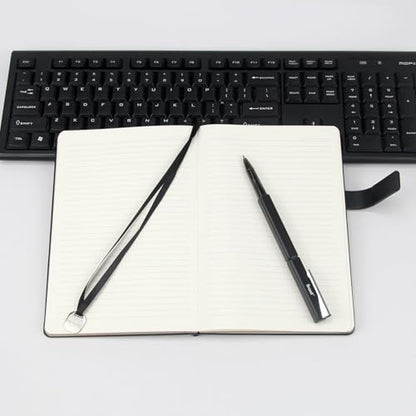 A5 Hard Cover Notebook with Pen Holder, Gold Edges & 180° Lay Flat - Large 5.7x8.4 Lined, Bookmark, Gift Box - Durable Journal for Office, Study, Travel - Writers, Students(Black) - color: Black, style: Hard surface-Lined
