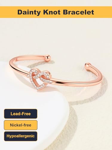 U7 Unisex Simple Cuff Bracelet 18K Real Gold Platinum Plated Fine Bracelets Fashion Jewelry Open Bangle Cuff Bracelets, Twisted or Heart Style - color: E.CZ Knot Bracelet-Rose Gold