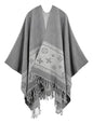 Women's Elegant Shawl Wraps, Soft Open Front Poncho Cape, Reversible Casual Cardigan Shawls for Gift Travel - color: Darkgrey-lightgrey
