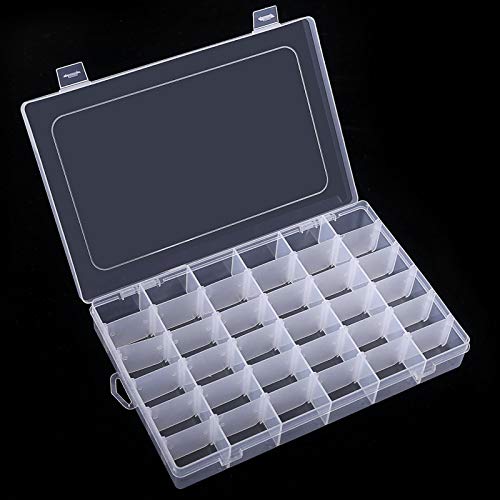Benbilry 36 Grids Clear Plastic Organizer Box with Adjustable Dividers, 36 Compartment Clear Storage Container for Bead Organizer, Fishing Tackles, Felt Board and Jewelry Storage - color: Clear-36 Grids