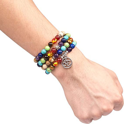 108 Mala Beads Necklace 7 Chakra Tree of Life Pendant Prayer Buddha Bracelets Healing Stone Yoga Men Women Jewelry - color: Stones Tibetan Jasper