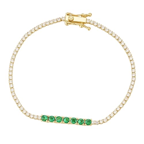 CAITLYNMINIMALIST 18K Gold-Plated & Rhodium-Plated Silver CZ Diamond Tennis Bracelet for Women – 3–4mm Dainty Stacking Box Clasp Bracelet (6–7 in) - color: 05-Emerald Diamond, size: 6 Inches