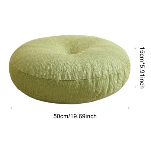 Meditation Cushion Round Floor Pillow Premium Cotton Linen Multifunctional 50x15cm for Tea Ceremony Chair Sofa Bedroom Office, Green - color: Green