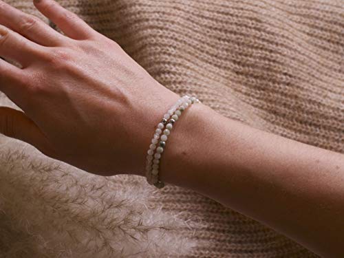 BERGERLIN Real natural stone bracelet - Tested and certified in Germany - Genuine bracelets with 925 Sterling silver pearl and faceted pearls - color: Myanmar Jade, size: Medium