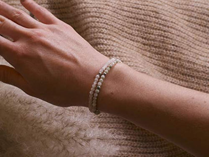 BERGERLIN Real natural stone bracelet - Tested and certified in Germany - Genuine bracelets with 925 Sterling silver pearl and faceted pearls - color: Myanmar Jade, size: Medium