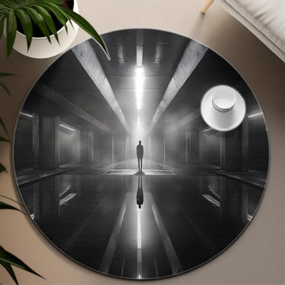 Meditation Space 6ft Round Rugs Lone Figure in Corridor Print Indoor Thin Floor Mat for Office Study Room Modern Creative Home Decor