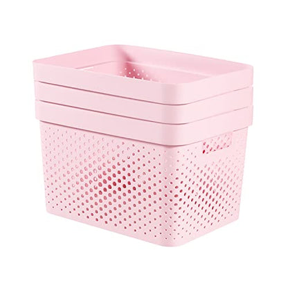 Curver Infinity Dots Set of 3 Storage Baskets, 100% Recycled Resin, Nestable & Lightweight, 17 Litres, Pink