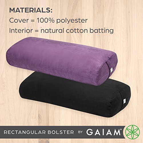 Gaiam Yoga Bolster Pillow, Soft Meditation Cushion for Yoga, Massage and Back Support, Breathable Cotton Fill, Zippered Microfiber Cover, Easy-Carry Handle, Machine Washable - color: Black