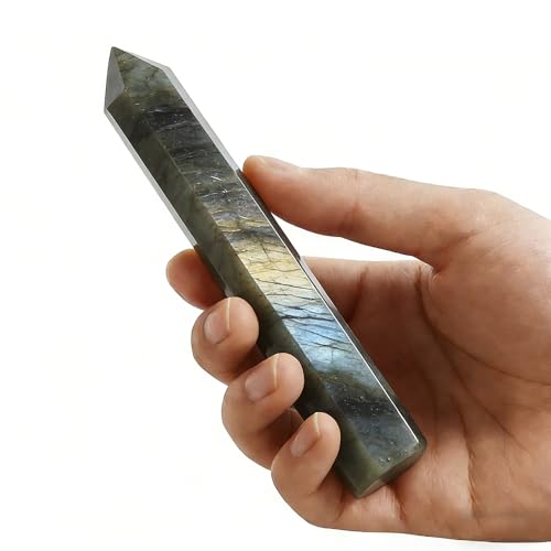 Natural Stone and Crystals Point Wand Reiki Healing Stone Rose Quartz Amethyst Home Decor Mineral Stones Crafts (5.9inch Wand Labradorite) - color: 5.9inch Wand Labradorite