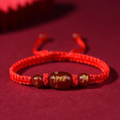 2026 Chinese New Year of Horse Bracelets for Women Men, 12 Chinese Zodiac Bracelet Good Luck Red String Animal Horse Charm Braided Bangle Adjustable Jewelry Gift - color: Cylinder+Circle