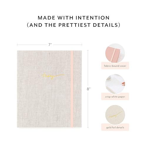 Sugar Paper Mindful Journal, 250 Guided Pages, Rose Linen Cloth Cover and Elastic Band Closure, 7" x 8" - color: Rose Pink, size: Mindful Journal