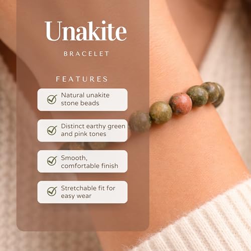 The Alchemist's Arcanum Adjustable Beaded Wrist Accessory for Men and Women, Stretch Fit Stone Bead Jewelry for Daily Wear and Gifting - color: Unakite