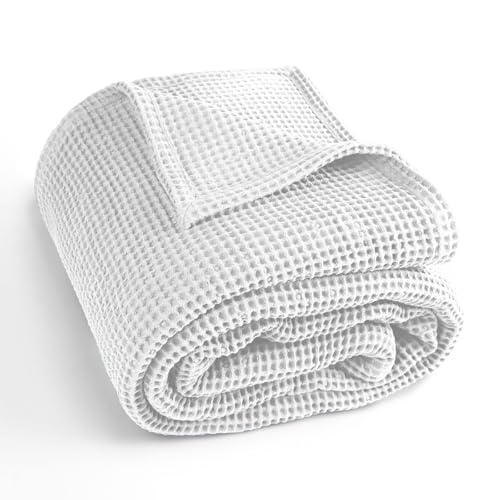 Waffle Blanket Queen Size Bed, 100% Cotton Soft Lightweight Breathable Summer Blanket, Waffle Weave Queen Size Bed Blanket: White (90"x90") - color: White, size: Queen (90" x 90")