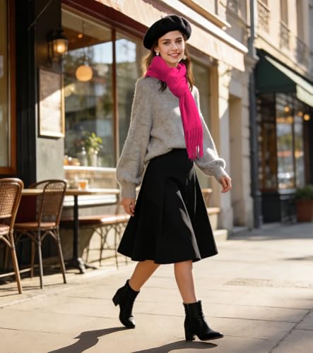 Winter Soft Long Scarf, Pashmina Shawls and Wraps, Warm Large Scarves for Men Women Evening Dress Wedding - color: Hot Pink