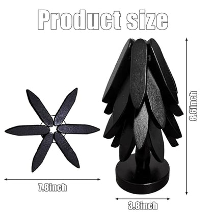 Natural Foldable Black Walnut Wooden Trivet Set - 4 Trivets + 1 Stand for Hot Dishes, Pot, Bowl, Teapot, Hot Pot Holders (Black) - color: Black