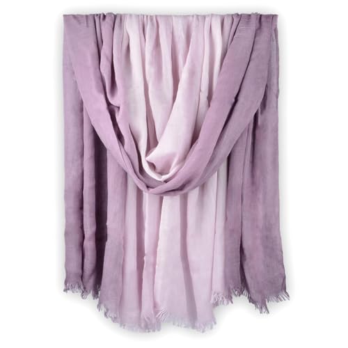 Two-tone Linen Scarf for Women Lightweight Summer Wrap Cotton Shawl Beach Travel Pashmina Gauze 75"×35" - color: Light Purple/Dark Purple