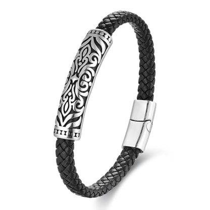 Men's Leather Bracelet, Stackable Stainless Steel Clasp Bracelets for Men Stylish Birthday, Thanksgiving, Valentine's Day Gift for My Man - style: 8.6"