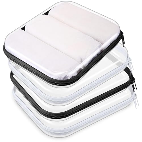 Hoolerry 4 Pcs Hard Clear Zipper Case Makeup Bags Plastic Zipper Pouch Transparent Storage Box Containers for Cosmetics, Snacks, Building Blocks, Puzzles(Clear,9.8 x 7.9 x 2 in,Black and White) - color: Black and White, size: 9.8 x 7.9 x 2 in