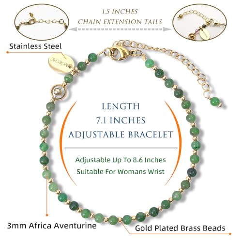 3mm Natural Gemstone Beaded Bracelet for Women, Dainty Tiny Charm Jewelry, Adjustable 7.1-8.6" Ideal Birthday Holiday Gift
