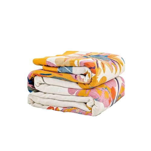 XIBLC Boho Throw Blanket, 100% Cotton Ultra Soft Luxury Throw Rustic Quilt, 90"x98" Floral Bird Butterfly Farmhouse Decor Bed Blankets, All Season Rustic Reversible Bohemian Throw for Bed - Yellow - color: Flowers Butterfly Yellow, size: 90x98 Inch