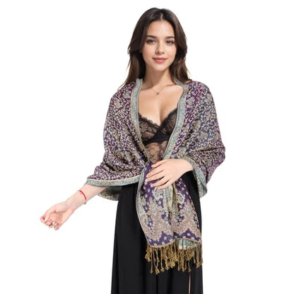 MUQU Women Pashmina Shawls and Wraps Scarf Soft Silky Reversible Paisley Scarves Shawl for Women - color: Green-a4